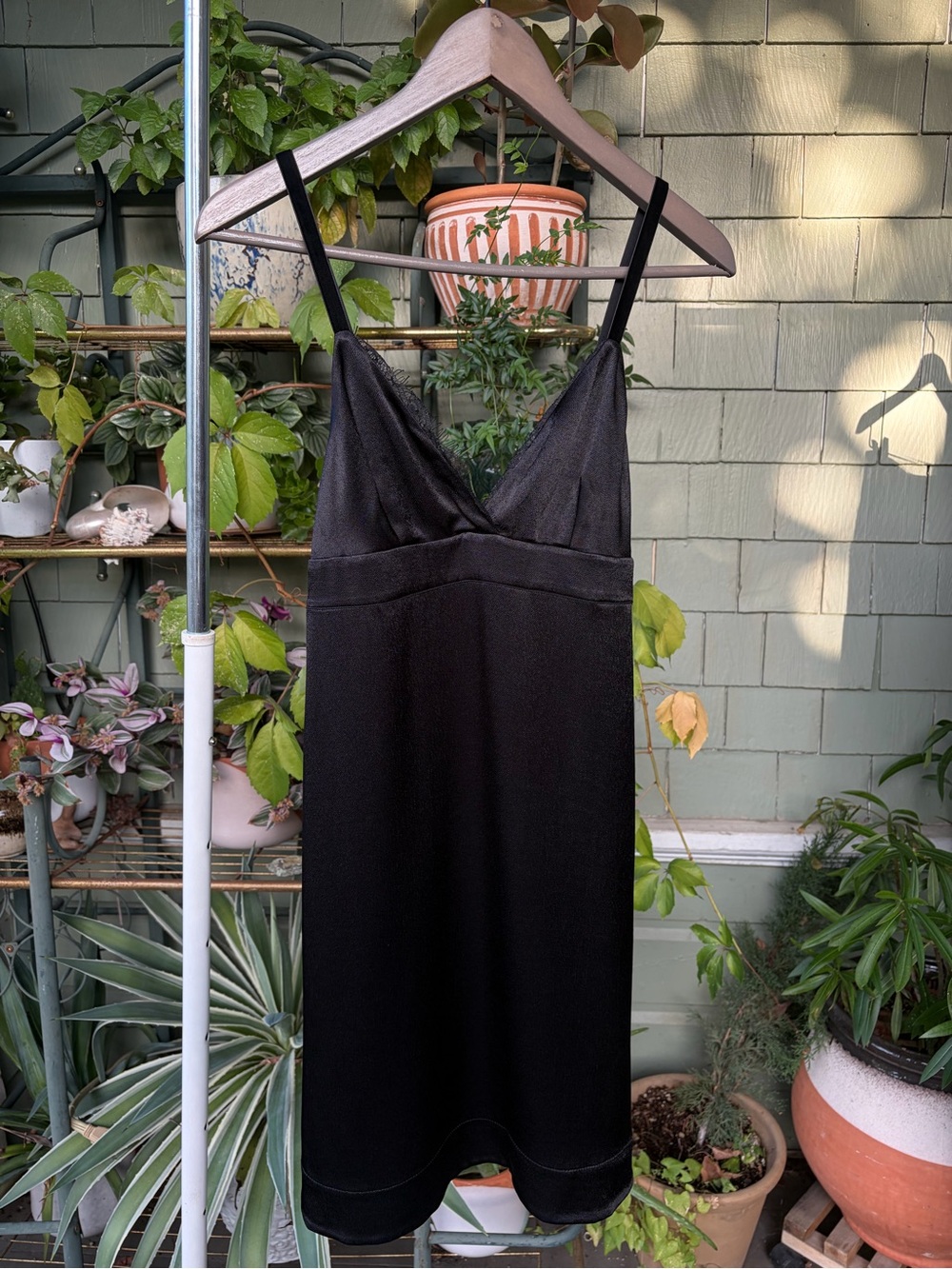 NWOT Ella Moss Black Silky Dress with Lace Trim and Velvet Straps